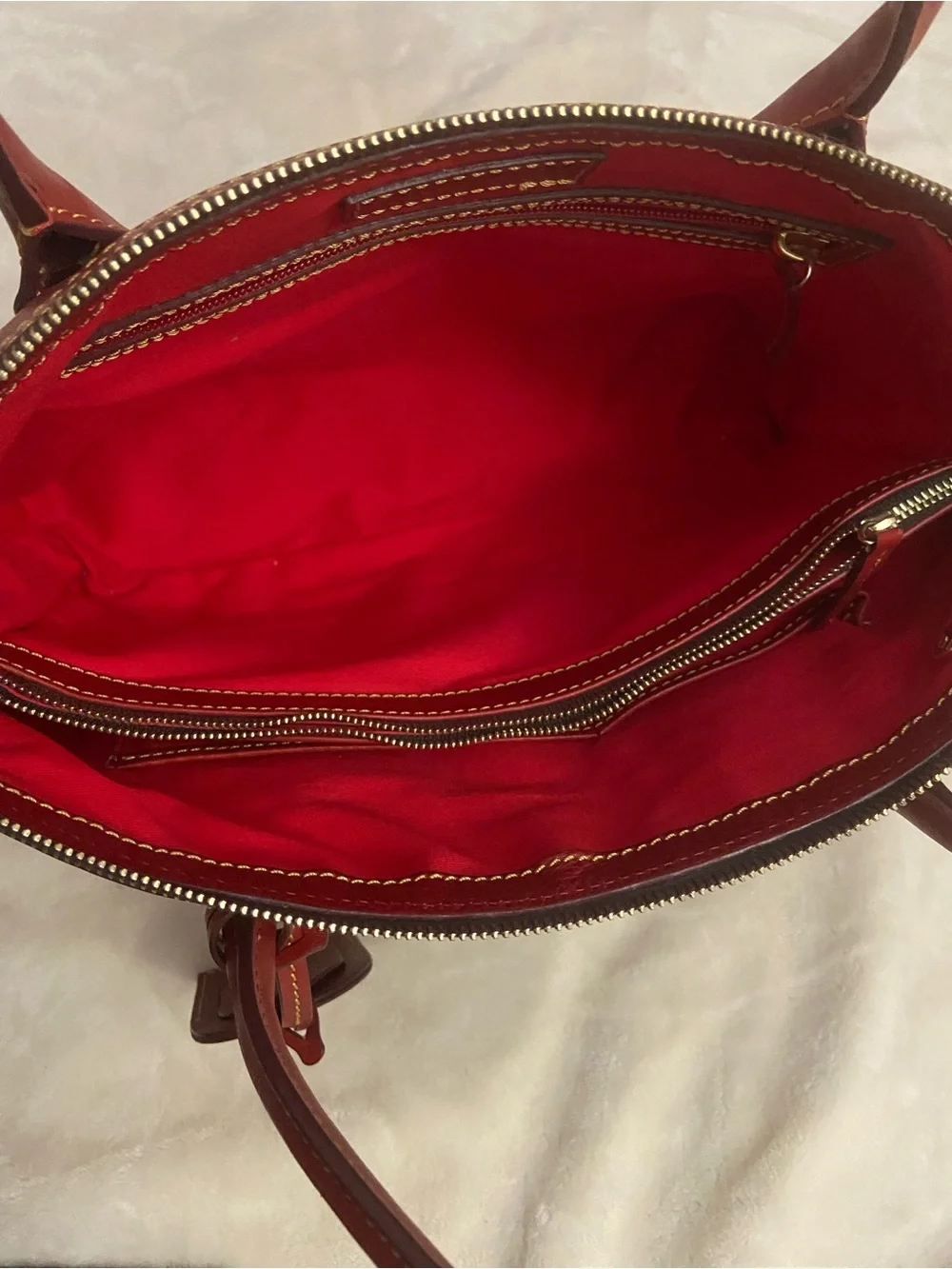 Dooney & Bourke Red Floretine Leather Double-Pocket tote bag plus dust bag